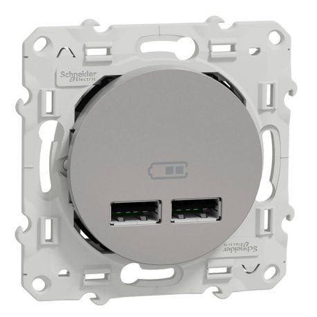 Prise encastrée - Odace - Chargeur double USB 2.1 - Aluminium