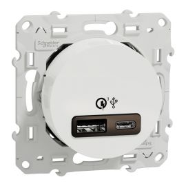Prise USB double Odace Schneider Electric - Chargeur rapide - 3,4A - Blanc
