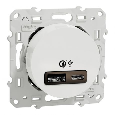 Prise USB double Odace Schneider Electric - Chargeur rapide - 3,4A - Blanc