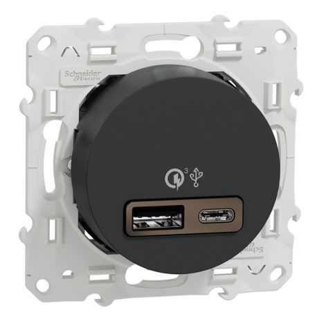 Prise USB double Odace Schneider Electric - Chargeur rapide - Type A+C - Anthracite