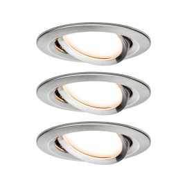 Lot de 3 spots encastrés orientables Nova LED Coin Paulmann - Rond - 3x6W - 2700K - 230V - Acier brossé - Dimmable 3 niveaux