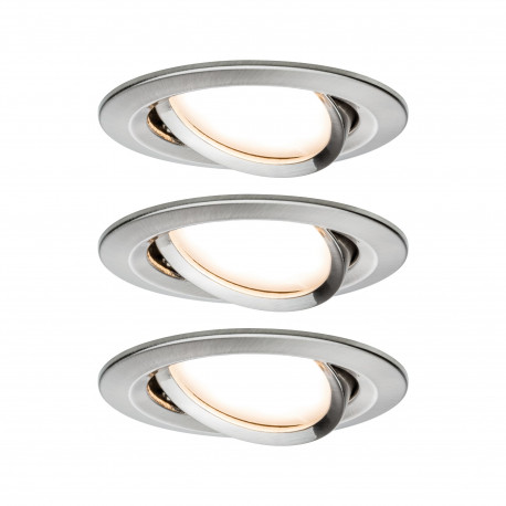 Lot de 3 spots encastrés orientables Nova LED Coin Paulmann - Rond - 3x6W - 2700K - 230V - Acier brossé - Dimmable 3 niveaux