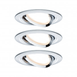 Lot de 3 spots encastrés orientables Nova LED Coin Paulmann - Rond - 3x6W - 2700K - 230V - Chrome - Dimmable 3 niveaux