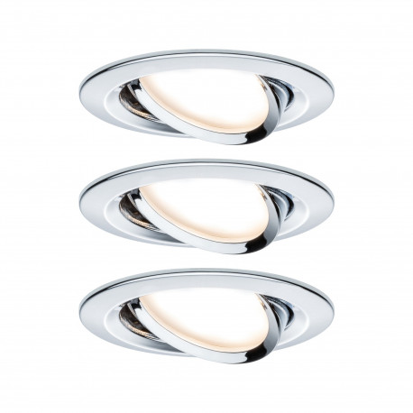 Lot de 3 spots encastrés orientables Nova LED Coin Paulmann - Rond - 3x6W - 2700K - 230V - Chrome - Dimmable 3 niveaux