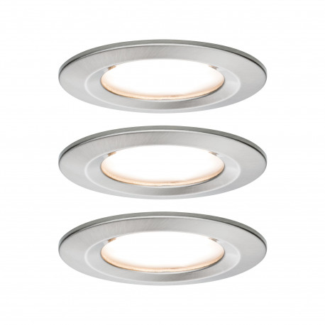 Lot de 3 spots encastrés fixes Nova LED Coin Paulmann - Rond - 3x6W - 2700 - IP44 - Acier brossé - Dimmable