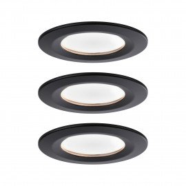 Lot de 3 spots encastrés fixes Nova LED Coin Paulmann - Rond - 3x6W - 2700 - IP44 - Noir mat - Dimmable