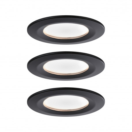 Lot de 3 spots encastrés fixes Nova LED Coin Paulmann - Rond - 3x6W - 2700 - IP44 - Noir mat - Dimmable