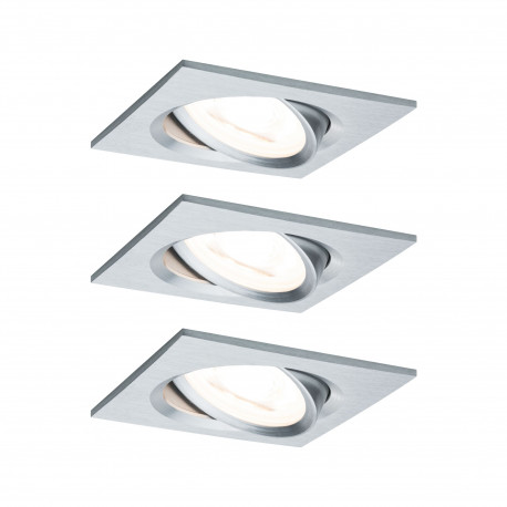 Lot de 3 spots LED Nova Paulmann - Carré - 3x6,5W - 2700K - GU10 - Avec ampoules - Alu tourné