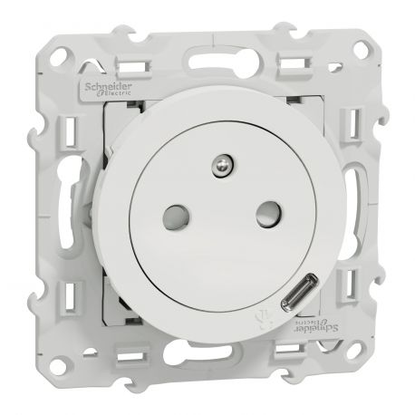 Prise de courant et USB Odace Schneider - 10.5W - Blanc - Sans plaque