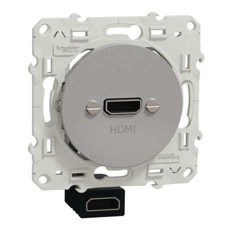 Prise HDMI type A Odace - composable - gris alu