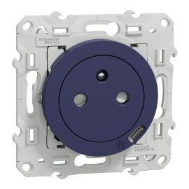 Prise de courant affleurante + USB Odace Schneider Electric -16A - 2P+T - Cobalt