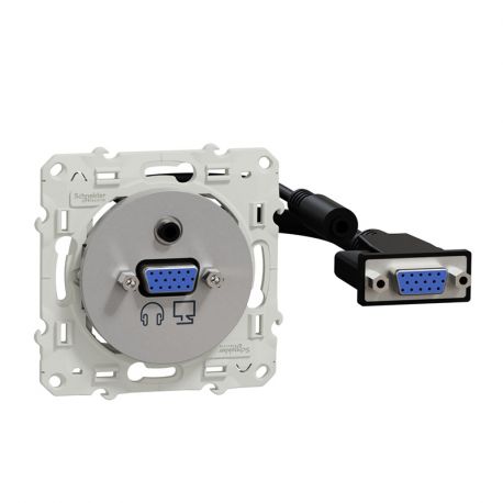 Prise VGA + audio mini-jack femelle Odace - composable - gris alu