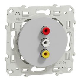 Prise triple RCA femelle Odace - composable - gris alu
