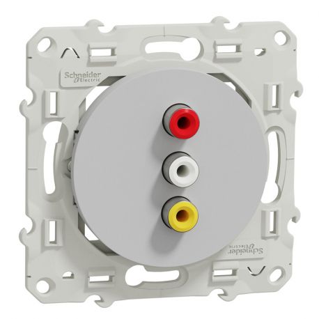 Prise triple RCA femelle Odace - composable - gris alu