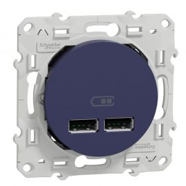 Prise encastrée - Odace Schneider Electric - Chargeur double USB 2,1 - Cobalt