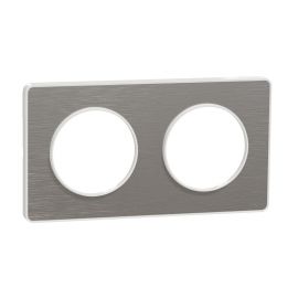 Plaque Odace Touch - Aluminium brossé avec liseré blanc - Double horizontale / verticale 71mm