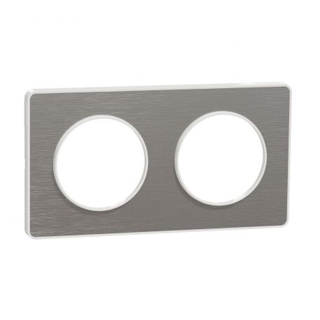 Plaque Odace Touch - Aluminium brossé avec liseré blanc - Double horizontale / verticale 71mm