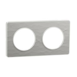 Plaque Odace Touch - Aluminium martelé avec liseré blanc - Double horizontale / verticale 71mm