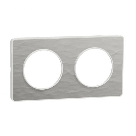 Plaque Odace Touch - Aluminium martelé avec liseré blanc - Double horizontale / verticale 71mm