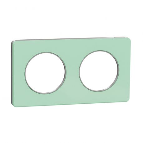 Plaque Odace Touch - Translucide vert avec liseré aluminium - Double horizontale / verticale 71mm