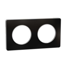 Plaque Odace Touch - Aluminium brillant fumé avec liseré aluminium - Double horizontale / verticale 71mm