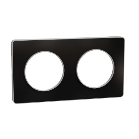 Plaque Odace Touch - Aluminium brillant fumé avec liseré aluminium - Double horizontale / verticale 71mm