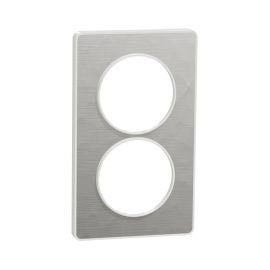 Plaque Odace Touch - Aluminium martelé avec liseré blanc - Double verticale 57mm
