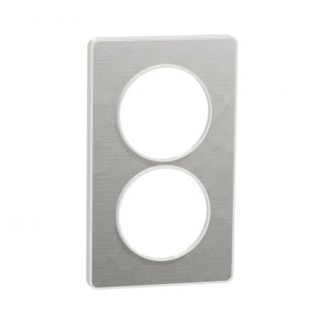 Plaque Odace Touch - Aluminium martelé avec liseré blanc - Double verticale 57mm
