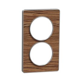 Plaque Odace Touch - Wengé avec liseré aluminium - Double verticale 57mm