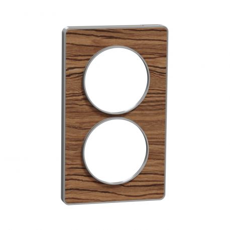 Plaque Odace Touch - Wengé avec liseré aluminium - Double verticale 57mm
