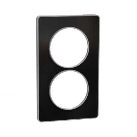 Plaque Odace Touch - Aluminium brillant fumé avec liseré aluminium - Double verticale 57mm