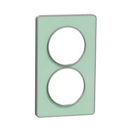Plaque Odace Touch - Translucide vert avec liseré aluminium - Double verticale 57mm