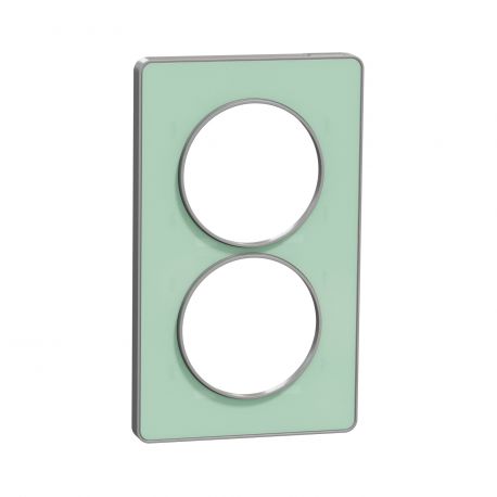 Plaque Odace Touch - Translucide vert avec liseré aluminium - Double verticale 57mm