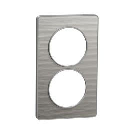 Plaque Odace Touch - Aluminium brossé croco avec liseré aluminium - Double verticale 57mm
