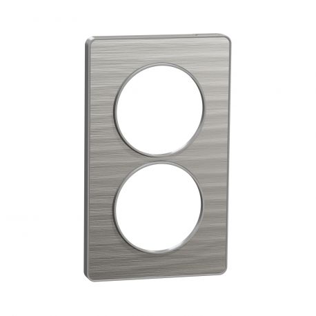Plaque Odace Touch - Aluminium brossé croco avec liseré aluminium - Double verticale 57mm