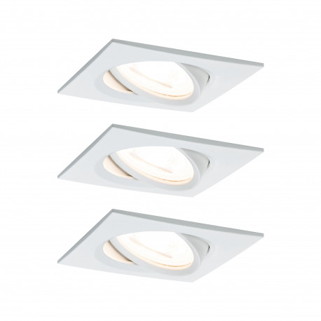 Lot de 3 spots encastrés orientables Nova LED Paulmann - Carré - GU10 - 3x6.5W - 2700K - IP23 - Blanc - Dimmable