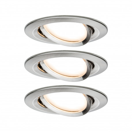 Lot de 3 spots encastrés orientables Nova LED Coin Paulmann - Rond - 6W - 2700K - 230V - Acier brossé