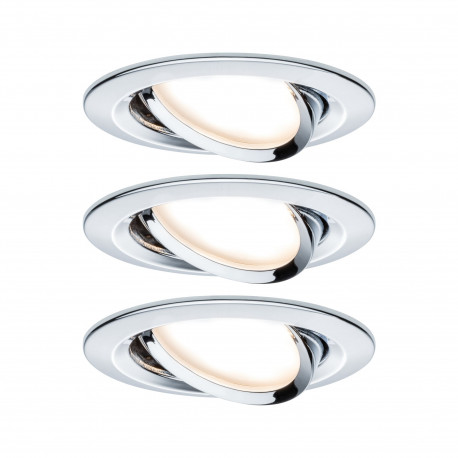 Lot de 3 spots encastrés LED Nova Paulmann - 3x6,5W - 2700K - GU10 - Avec ampoules - Chrome