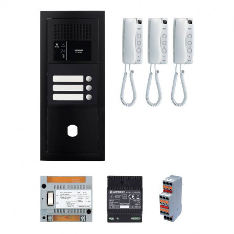 Pack interphone GT Aiphone GTBA3EB - 3 BP programmé - Noir satiné