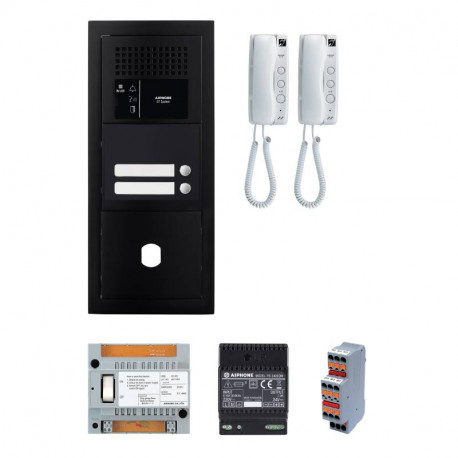 Pack interphone GT Aiphone GTBA2EB - 2 BP programmé - Noir satiné