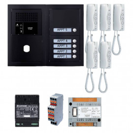 Pack interphone GT Aiphone GTBA5EB - 5 BP programmé - Noir satiné