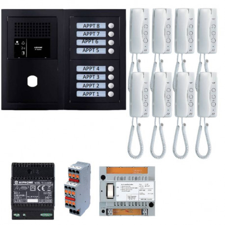 Pack interphone GT Aiphone GTBA8EB - 8 BP programmé - Noir satiné