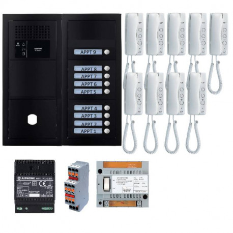 Pack interphone GT Aiphone GTBA9EB - 9 BP programmé - Noir satiné