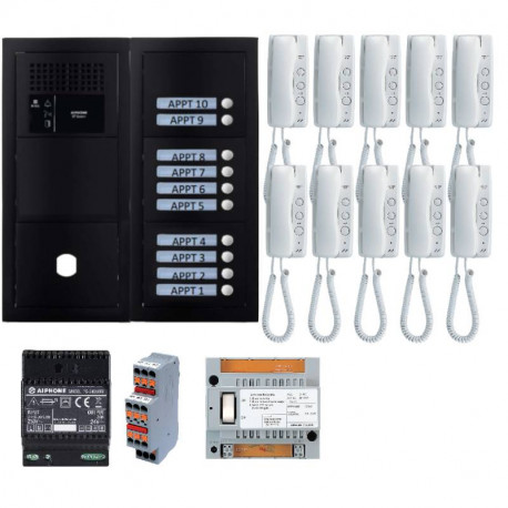 Pack interphone GT Aiphone GTBA10EB - 10 BP programmé - Noir satiné