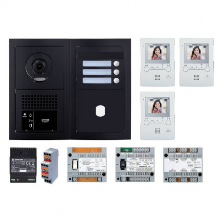 Pack vidéo GT Aiphone GTBV3EB - 3 BP programmé - Noir satiné