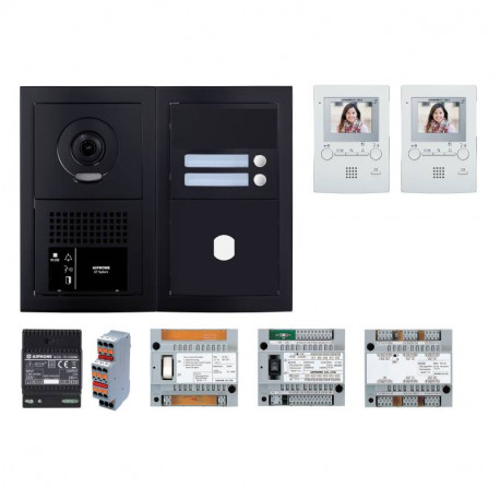 Pack vidéo GT Aiphone GTBV2EB - 2 BP programmé - Noir satiné