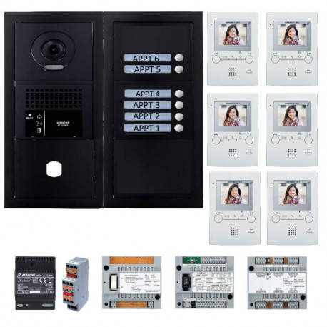 Pack vidéo GT Aiphone GTBV6EB - 6 BP programmé - Noir satiné