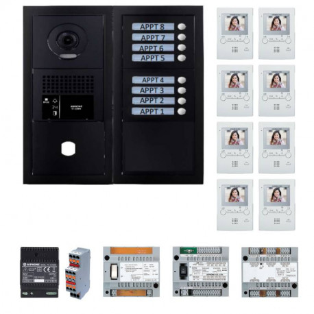 Pack vidéo GT Aiphone GTBV8EB - 8 BP programmé - Noir satiné