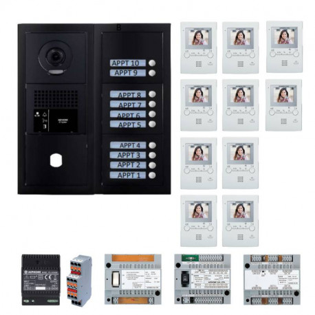 Pack vidéo GT Aiphone GTBV10EB - 10 BP programmé - Noir satiné