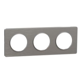 Plaque Odace Touch - Aluminium brossé avec liseré aluminium- Triple horizontale / verticale 71mm